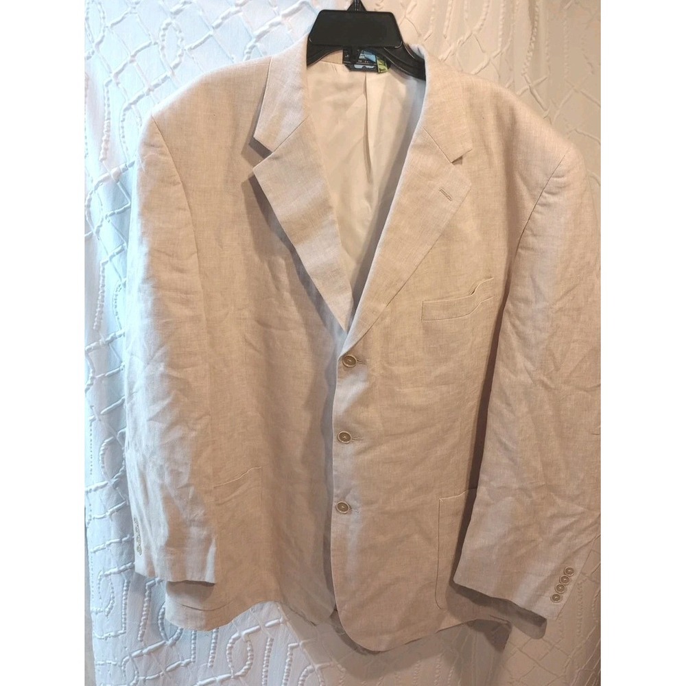 Haspel Mens 48R Blazer Sport Coat Jacket Lt. Beige 100% Linen 3 Button